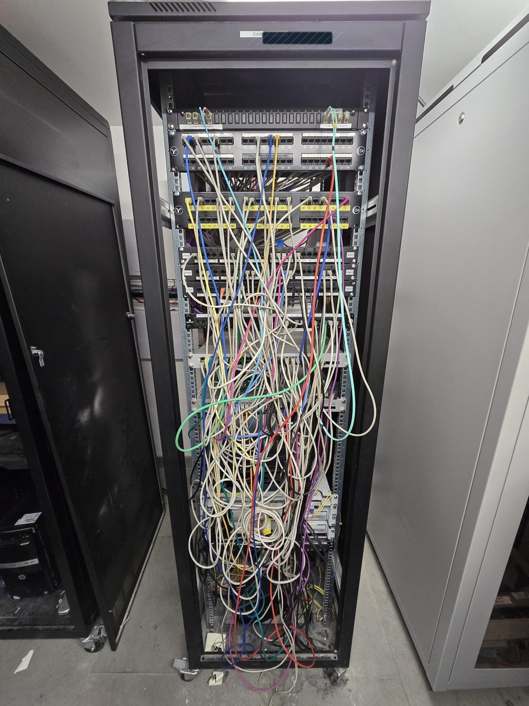 Live cabinet before patch lead tidy